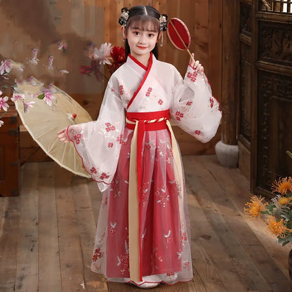 Fashion Girls Dresses Casual Outfit Long Sleeve Hanfu Girl Summer Children Clothes Princess Dress Baby Vestido Kids Tang Costume