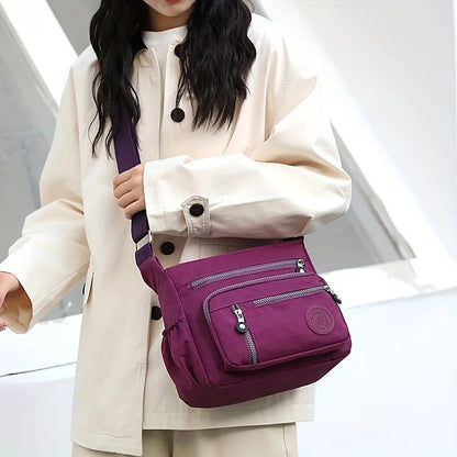 Waterproof Nylon Crossbody Bag, Multiple Pockets & Zipper Closure, Stylish Casual Shoulder Bag for Travel, Everyday Use