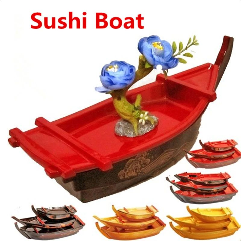 Barco de sushi preto Sashimi gelo seco barco de cozinha ABS prato de salmão prato de sashimi Culinária japonesa Barco Dragão recipiente