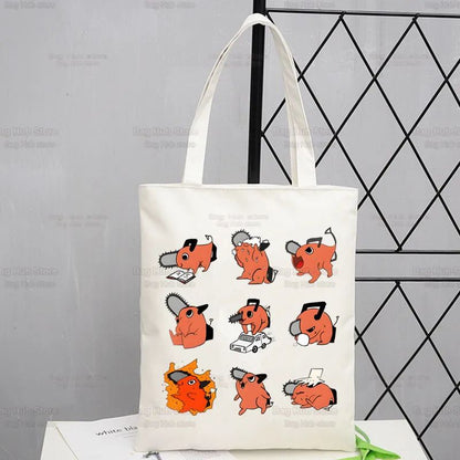 Chainsawman Kawaii Pochita Denji Shopping Bag Bolsas De Tela Shopper Chainsaw Man Anime Shopping Jute Bag Cotton Bag Jute Sacola