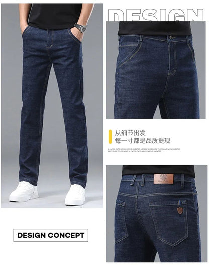 Calça Jeans Masculina de Marca de Luxo Stretch Reta Casual Slim Fit Jeans Masculino Design Clássico de Negócios Calça Tamanho Grande