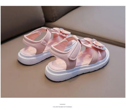 Girls Sandals Kids Soft Soles Casual Princess Shoes New Water Diamond Beach Shoes Bow Shaped Girl Sandals
