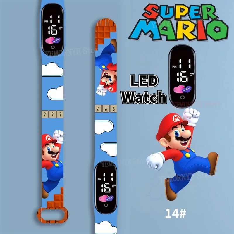 Mario Bros Children's Watches Action Figures Luigi Princess Peach Yoshi Bowser kids Sport Wristband Waterproof Digital Watch Toy