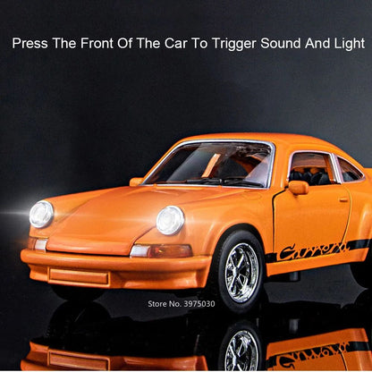 1:36 Porsche 911 Carrera 1974 Modelos de Brinquedo Liga de Fundição Carros 4 Portas Abertas Luz Som Veículos em Miniatura Brinquedos Educacionais para Meninos