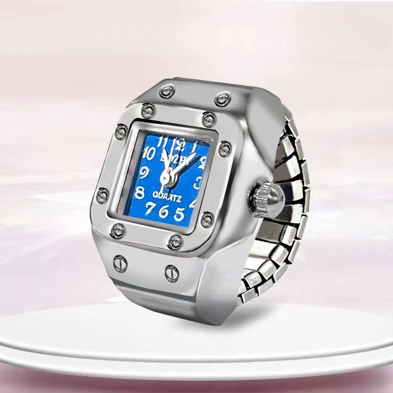Vintage Punk Finger Watch Mini Elastic Strap Alloy Watches Couple Rings Jewelry Clock Retro Roman Quartz Watch Ring Women Men