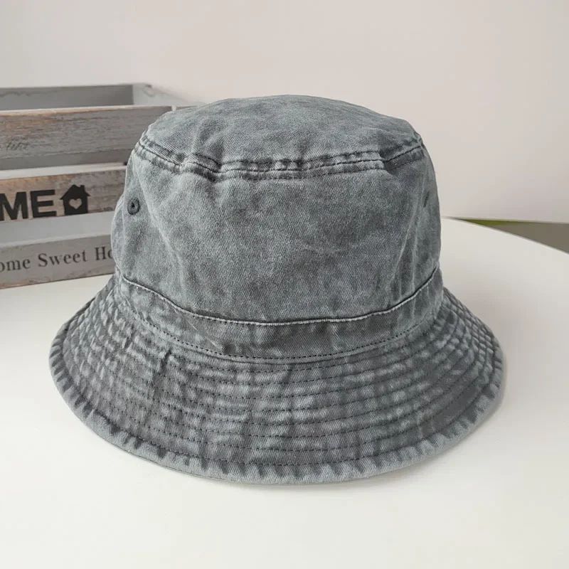 Korean Big Head Washed Denim Bucket Hats Men Cotton Sun Hat Plus Size 64cm Oversize Bob Panama Unisex Big Size Fisherman Cap