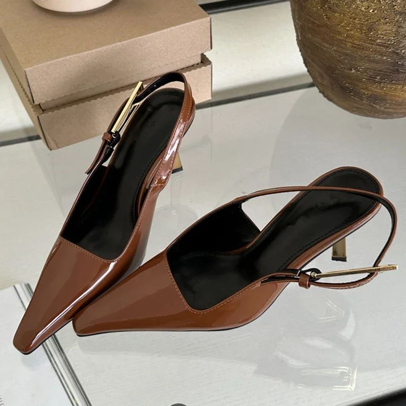 Aneikeh 2025 Verão Nova Banda Feminina Scarpins Sapatos Moda Raso Slip On Sandálias Slingback Salto Fino Alto Vestido Sapatos Sexy