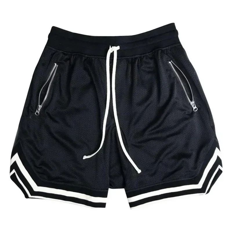 2025 Summer New Quick drying Breathable Zipper Drawstring Pocket Five point Shorts for Men's Sports Running Large Beach Pants