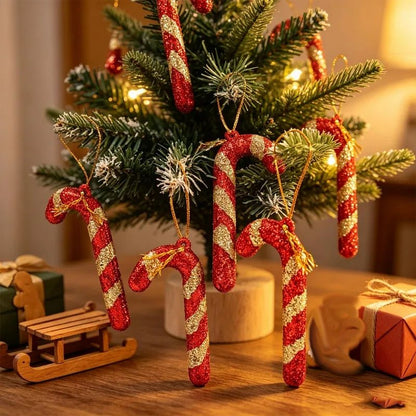 6/60Pcs Christmas Red Candy Lollipop Xmas Tree Hanging Pendant Candy Cane Ornaments Wreath Window Display Party Decor Supplies