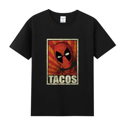 Summer Marvel Hero Deadpool cotton round neck short-sleeved men's T-shirt pure cotton breathable Y2K for men and women