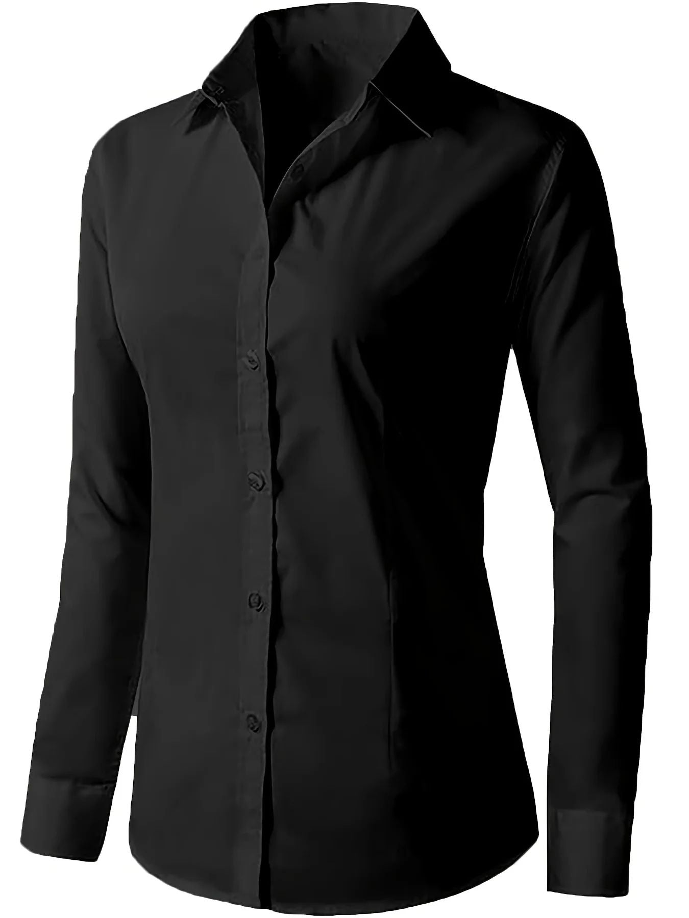 Solid Button Front Shirt, Elegant Long Sleeve Lapel Shirt for Spring Fall Fashion Women's Clothing Basic Blouses OL Womens Tops