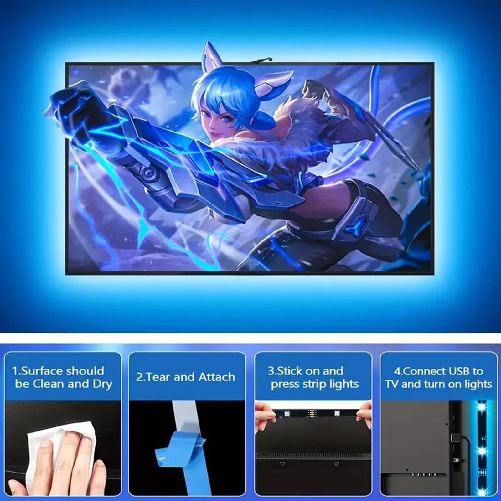 Smart TV LED Backlight with Camera for 55-75 inch Screens RGBIC LED Strip Lights Sync to Screen& Music Gaming Room Decor Light