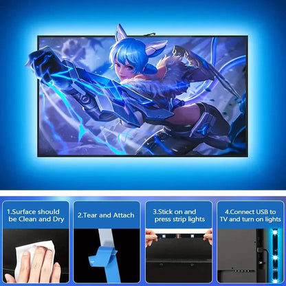 Smart TV LED Backlight with Camera for 55-75 inch Screens RGBIC LED Strip Lights Sync to Screen& Music Gaming Room Decor Light