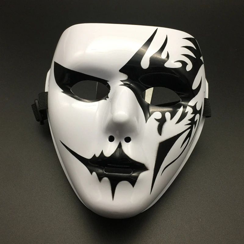 Halloween Props Masquerade Performance Full Face Mask Hand-painted White Street Dance Adult Eye Mask Death Clown Black Gold
