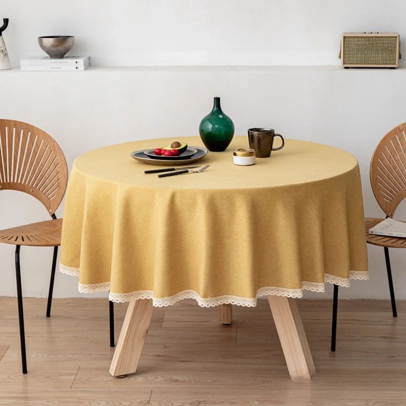 Large Round Tablecloth Solid Color Cotton Linen Waterproof Table Cloth Oil-Proof Table Cover for Kitchen Garden Restaurant