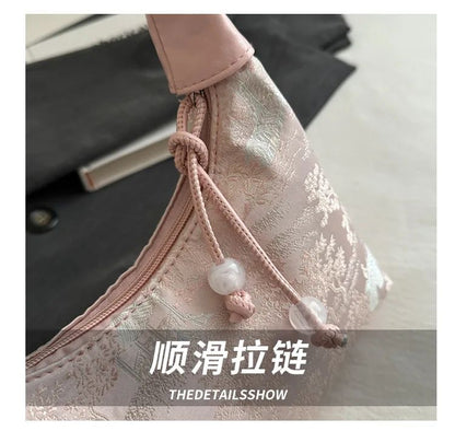 Sweet Embroidery Shoulder Bag Nylon Texture Pearl Pendant Crossbody Bag Small Bucket Handbag Women Canvas Luxury Cheongsam Bag
