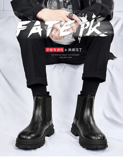 botas chelsea masculinas de luxo cano alto, sapatos de couro originais pretos da moda, bota plataforma de cowboy, bota chunky com cano longo elegante