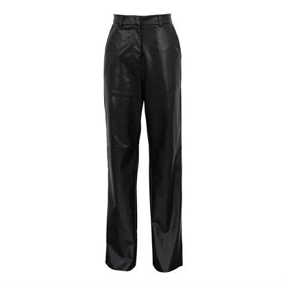 Women's Trousers Spring Fashion PU Leather Mid High Waist Lifting Hip Straight Leg Casual Women's Pants
