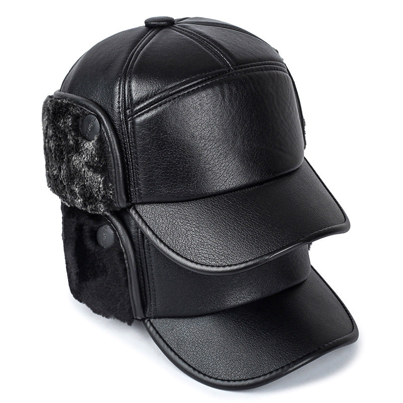 Boné Masculino de Couro Preto com Pelo de Inverno Masculino Feminino Snapback Casquette Ossos Chapéus de Papai Gorras com Abas Protetoras de Orelha Grosso