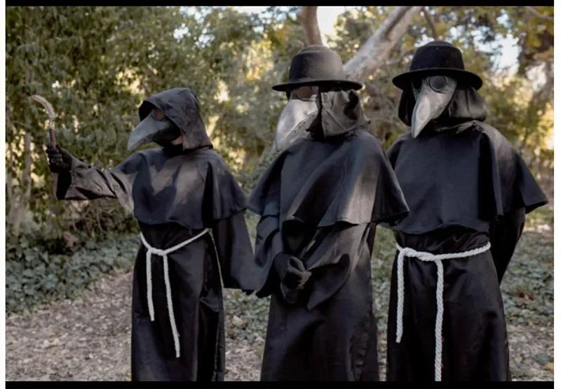 New Halloween Medieval Black Robe Cloak Costume Adult Priest Cosplay Hooded Costume and Scary Spooky Loose Cloak