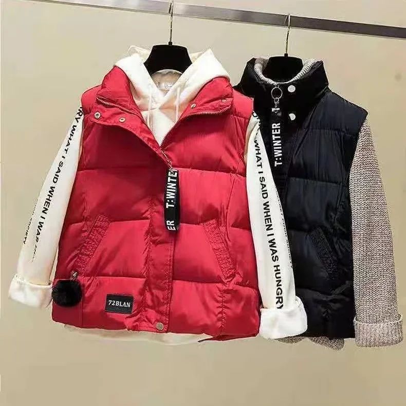 2024 New Autumn Winter Solid Loose Vest Women Down Cotton Vest Female Warm Sleeveless Short Coat Jacket Windproof Warm Waistcoat