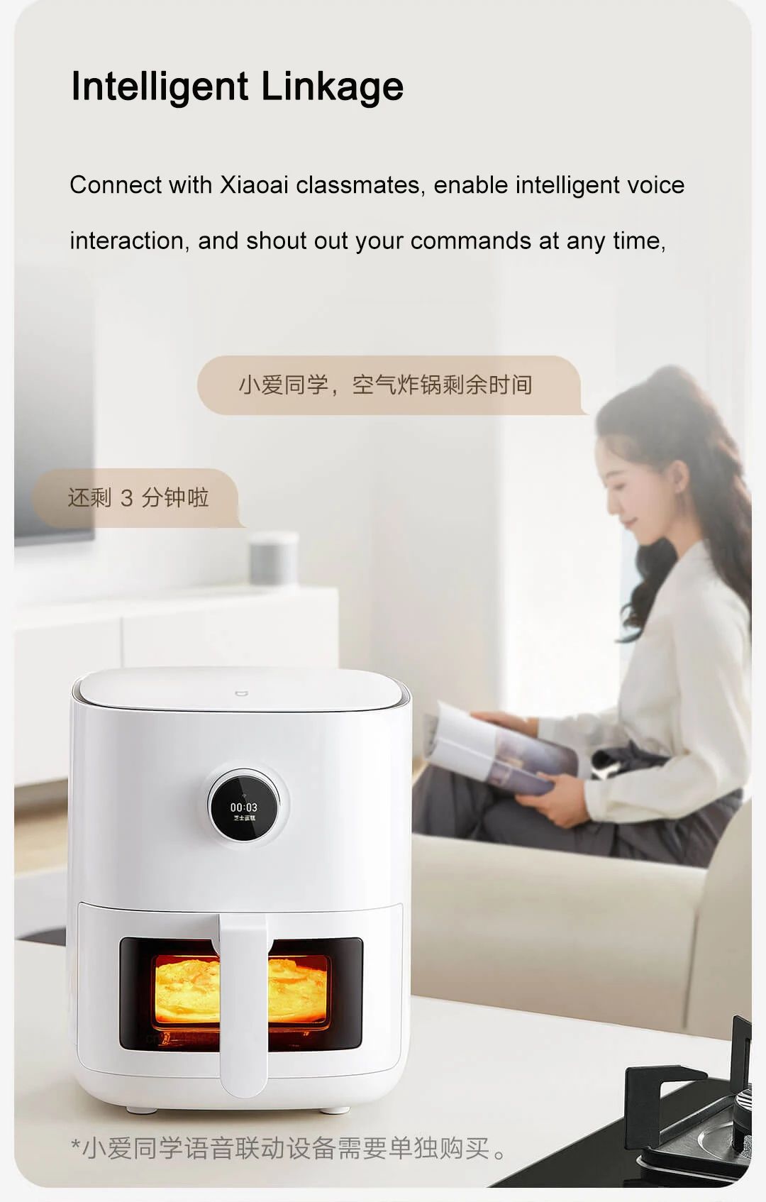 Fritadeira de Ar Inteligente XIAOMI MIJIA Pro 4L Forno Quente Visor Janela APP Temporizador Tela OLED Sem Óleo Fritadeira de Ar Quente 360°