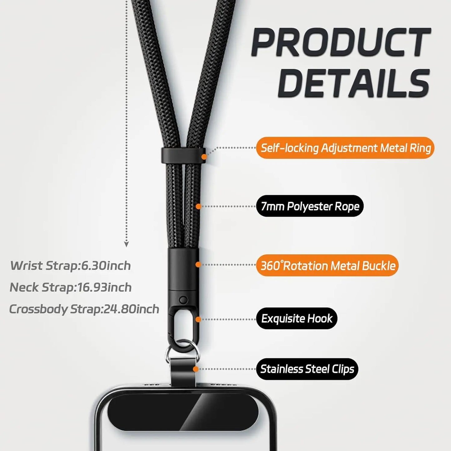 Alça Ajustável para Celular Cordão para Celular a Tiracolo Cordões de Pescoço com Patch para iPhone Corda de Suspensão para Celular