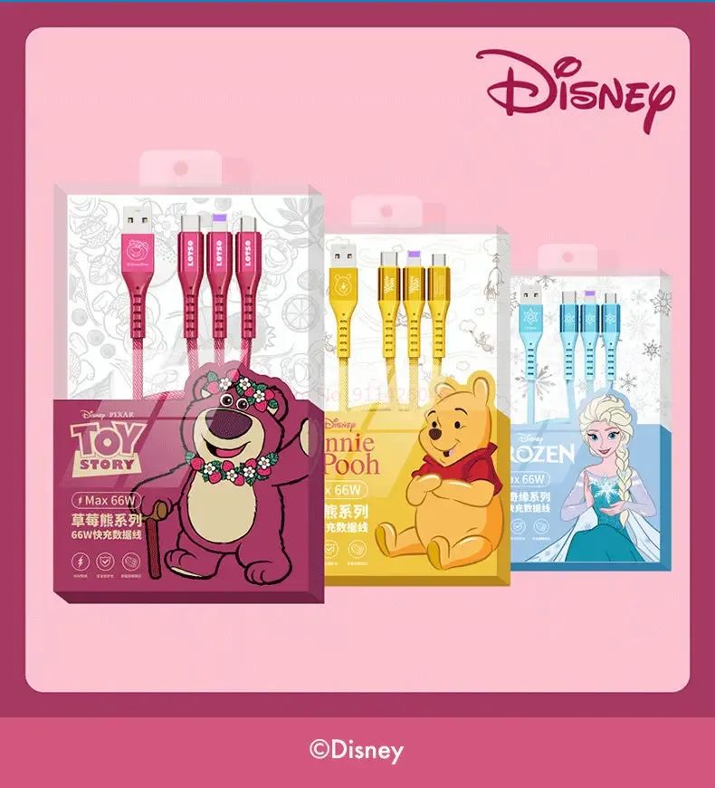 Cabo de Carregamento 3 em 1 Disney Cabo de Dados de Carregamento Rápido Morango Ursinho Pooh Frozen para Micro Tipo-c Carregador USB Lightning