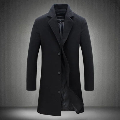 2025 Outono Inverno Novo Lã Masculino Longo Casaco de Algodão Mistura Cor Pura Casual Negócios Moda Slim Jaqueta Corta-Vento Masculina Roupa