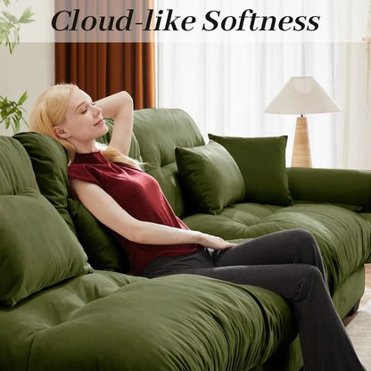 Velvet Modular Sectional Sofa Couch with Armrest And Pillows Large Comfy Living Room Furniture 94 Inch