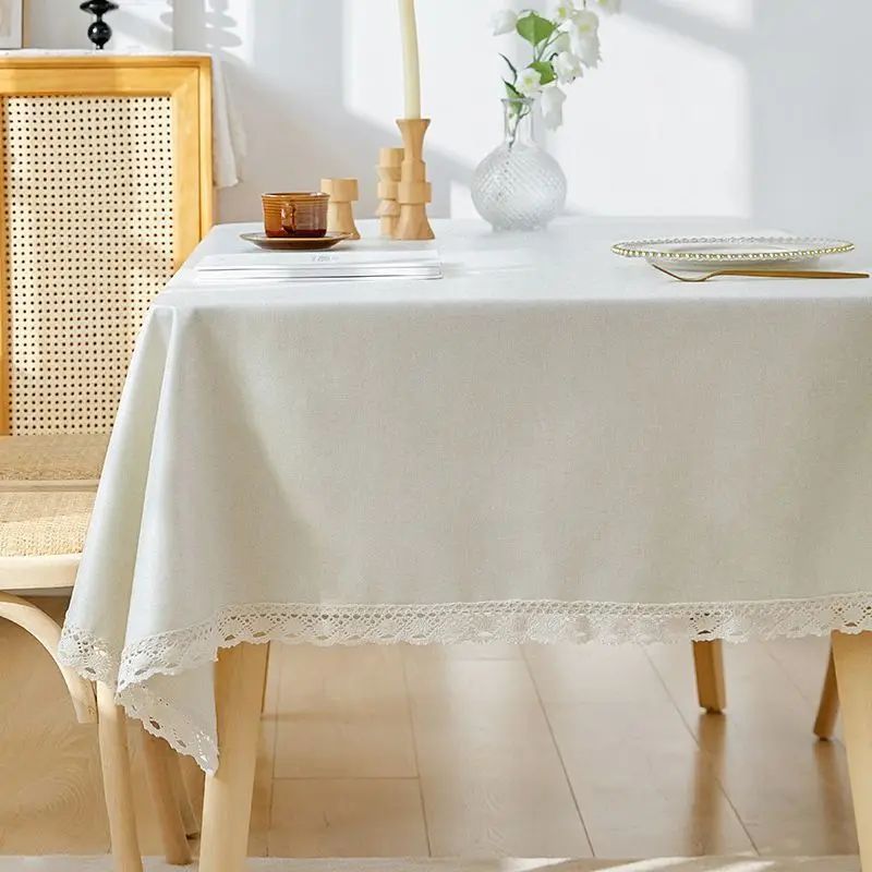 Classic White Lace Tablecloths Rectangle Dust-Proof Table Covers for Living Room Kitchen Dinner Picnic Tabletop Home Decorations
