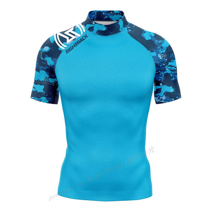 Hot Men's Short Sleeve Surfing Shirt Champion Lycra Rashguard RIGHTTRACK For Surf Sportswear Beach UV Swimwear UPF50  Clothes