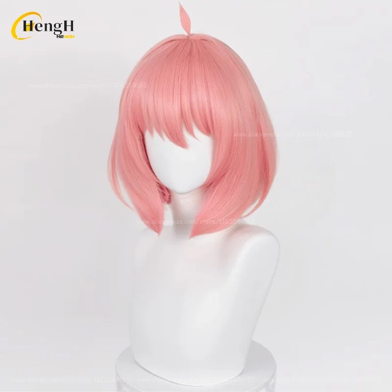 Pronta Entrega Anya Forger Peruca Sintética Anime Curta 37cm Rosa Gradiente Perucas de Cosplay Com Acessórios de Cabelo Resistente ao Calor Perucas de Halloween