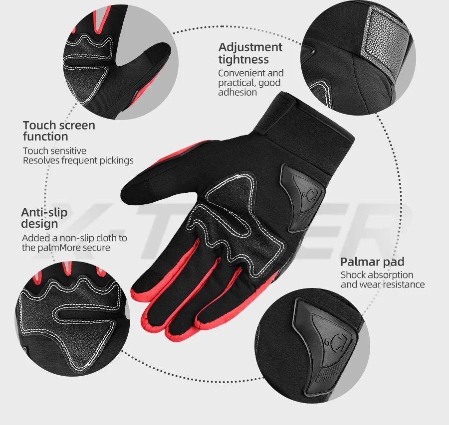 Luvas de Motocicleta de Inverno de Dedo Completo Antiderrapantes Resistentes ao Desgaste para Off-Road Luvas de Corrida de Motocicleta Quentes com Tela Sensível ao Toque Luvas de Ciclismo