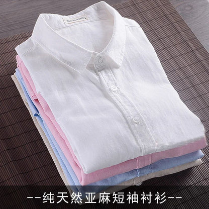 HOO2025 linen shirt young male leisure cotton shirts with short sleeves business cultivate one's morality thin comfortable shirt