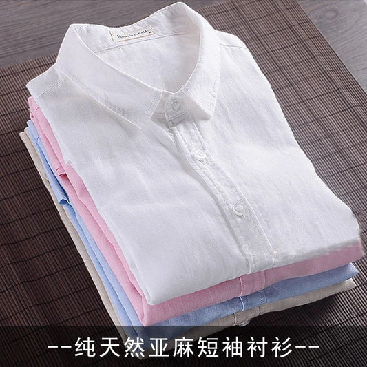 HOO2025 linen shirt young male leisure cotton shirts with short sleeves business cultivate one's morality thin comfortable shirt