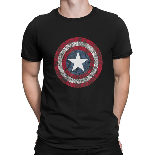 CA Shield Comic Essential T-Shirts Men Disney Captain America Film Vintage Tees Crewneck Short Sleeve T Shirts