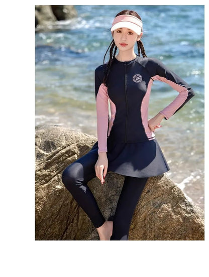Women's Swimming Suit 2025 New Style Four-Piece Conservative Bikini Long Sleeve Long Pants Surfing Snorkeling Mother Suit