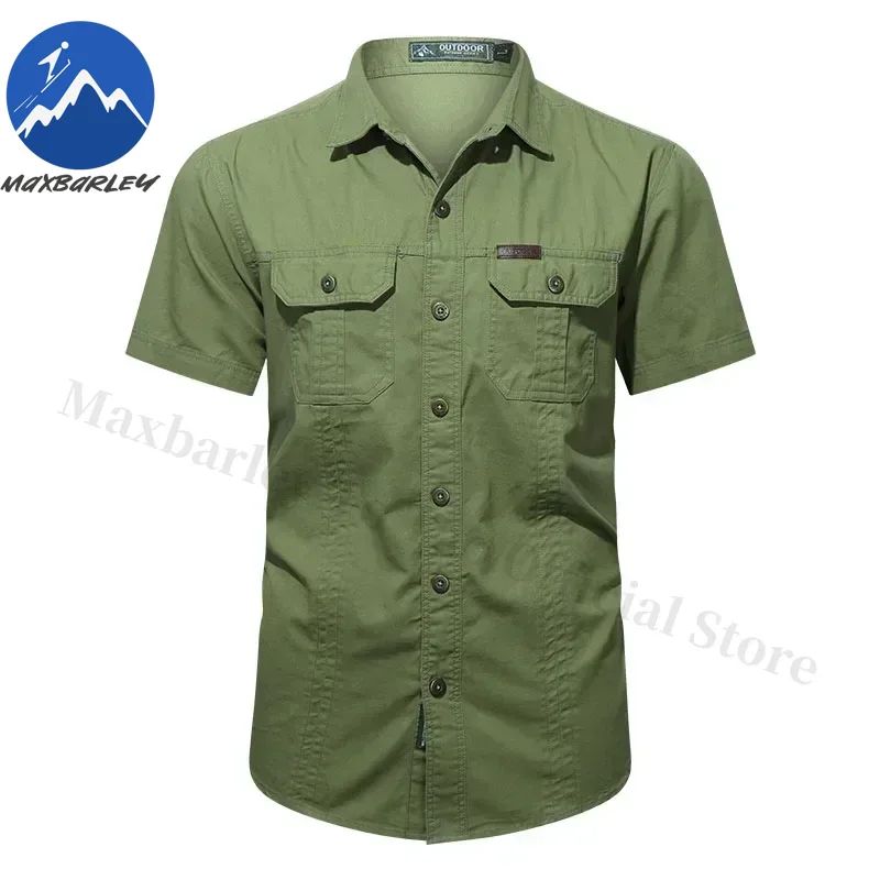 New Mens Work Shirt Casual Retro 100% Cotton Short Sleeve Flying Cargo Shirt Man Summer Fishing Hunting Multi Pocket Shirt 2025