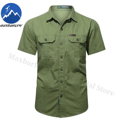 New Mens Work Shirt Casual Retro 100% Cotton Short Sleeve Flying Cargo Shirt Man Summer Fishing Hunting Multi Pocket Shirt 2025
