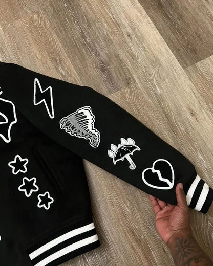 Retro Gothic Alphabet Embroidery Oversized Motorcycle Uniform Baseball Uniform Men's Y2K New Trend Harajuku Hip-Hop Joker Jacket