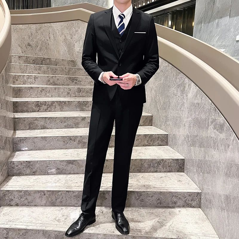 Suit Outdoor Breathable (Blazer+ Vest + Pants) Men's Fashion Business Korean Wedding Casual Business Wear Elegant Man Suit 6XL