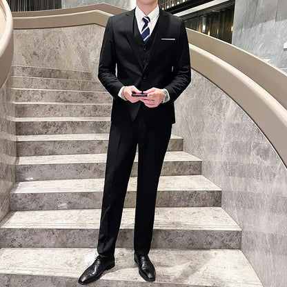 Suit Outdoor Breathable (Blazer+ Vest + Pants) Men's Fashion Business Korean Wedding Casual Business Wear Elegant Man Suit 6XL