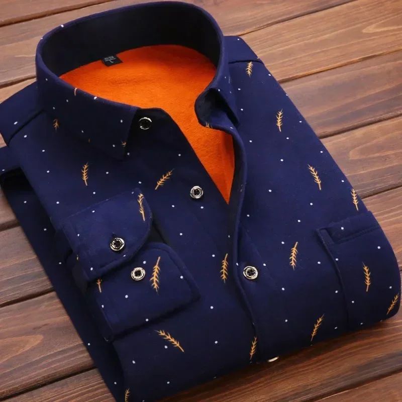 2025 Men's Winter Warm Long Sleeve Plaid Shirts Flannel Fur Lined Thick Formal Shirts Fleece Casual Shirt for Men Dress Shirts