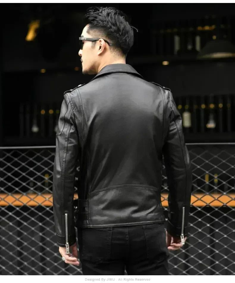 Long Sleeve Belt Plus Size European Fashion brand Spring Autumn Short Cool Black Leather Biker Jacket Men Zipper leather jackets