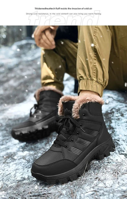Men Winter Snow Boots Super Warm Men Hiking Boots High Quality Waterproof Leather High Top Big Size Men's Boots Outdoor Sneakers