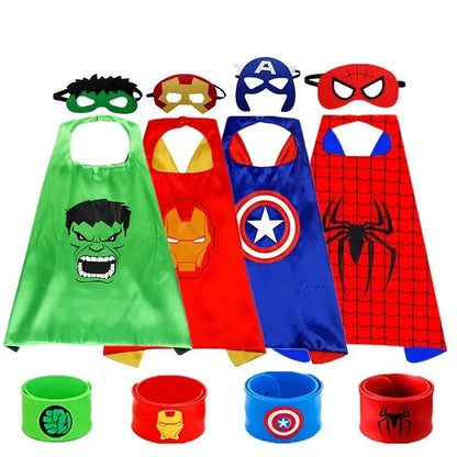 3-12Y Kids Superhero Cosplay Capes Kids Cartoon Bracelet Toys Movie Characters Costume Halloween Christmas Party Dress Up Gift