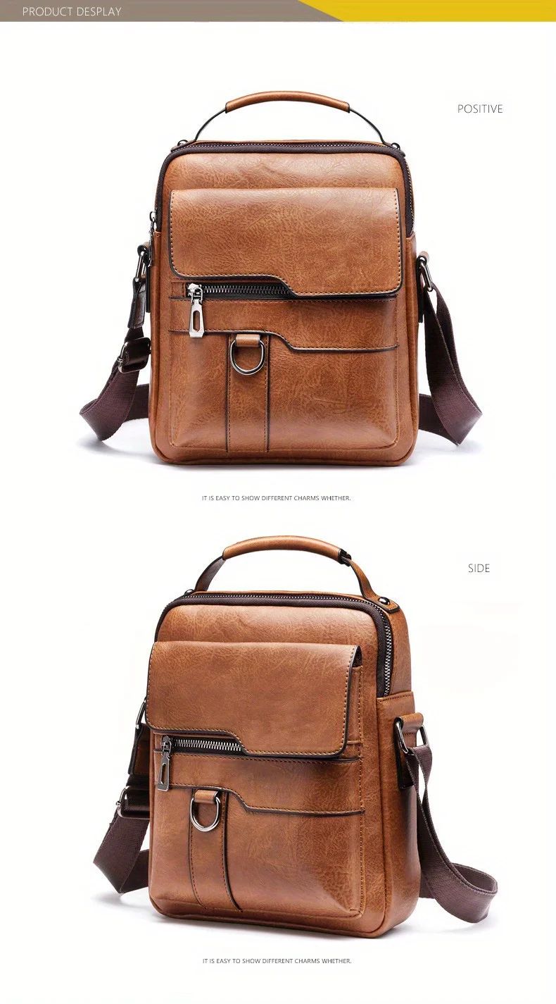 Men's Crossbody Bags Business Flap Male Solid Messenger Bag Travel Bag Brand Men Shoulder Bag for 9.7" iPad Men PU Leather Flaps