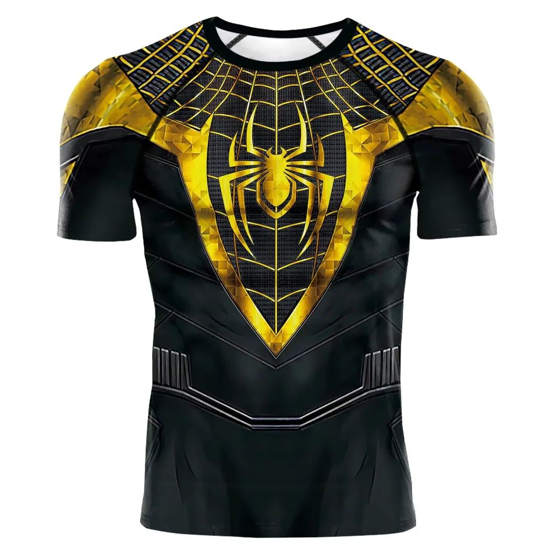 2025 summer new men's compression T-shirt Spider role play short sleeve T-shirt elastic superhero top fitness activewear