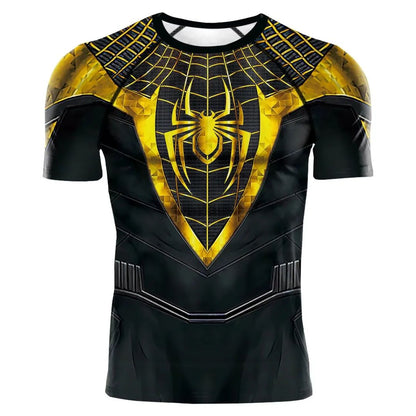 2025 summer new men's compression T-shirt Spider role play short sleeve T-shirt elastic superhero top fitness activewear